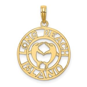 14k Yellow Gold Travel LONG BEACH ISLAND with  Dolphins Necklace Charm Pendant